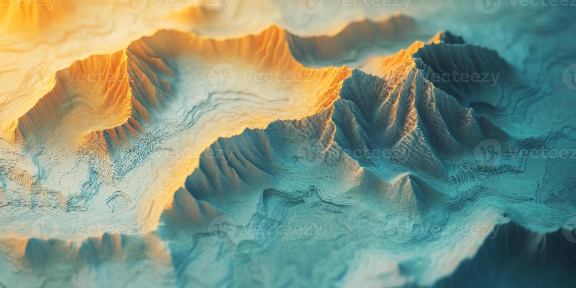 Abstract Mountain Range Relief Map Gradient Teal Orange Topography photo