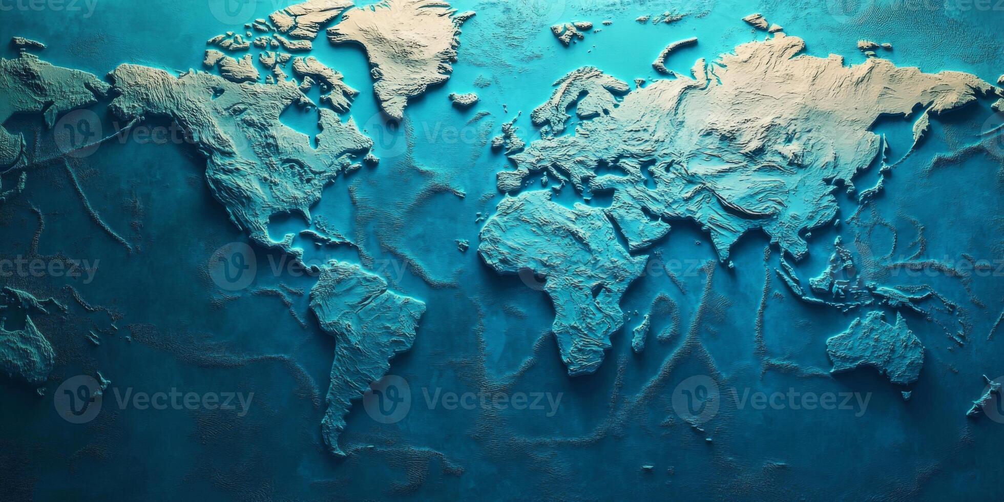 3D Embossed World Map Global Relief Texture Ocean Background photo