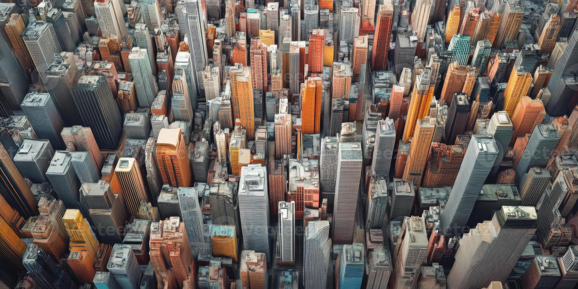 Aerial View of Dense Modern City Urban Skyline 3D Skyscrapers photo
