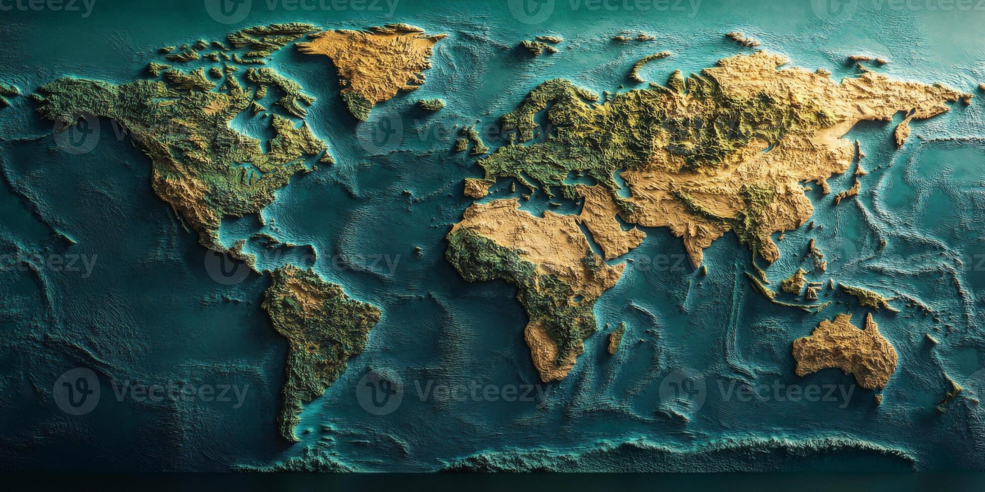 3D Relief World Map Global Topography Earth Texture Geography photo