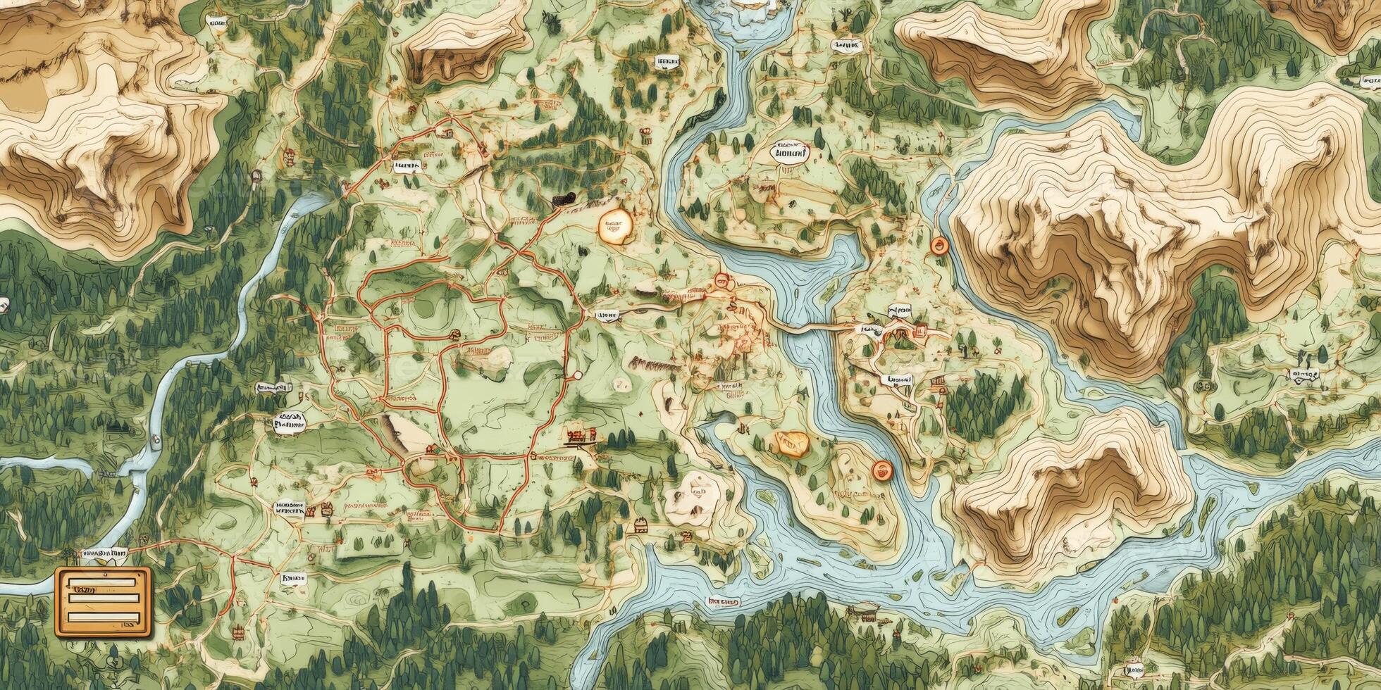 Illustrated Topographic Hiking Map Trails Campsites Nature photo