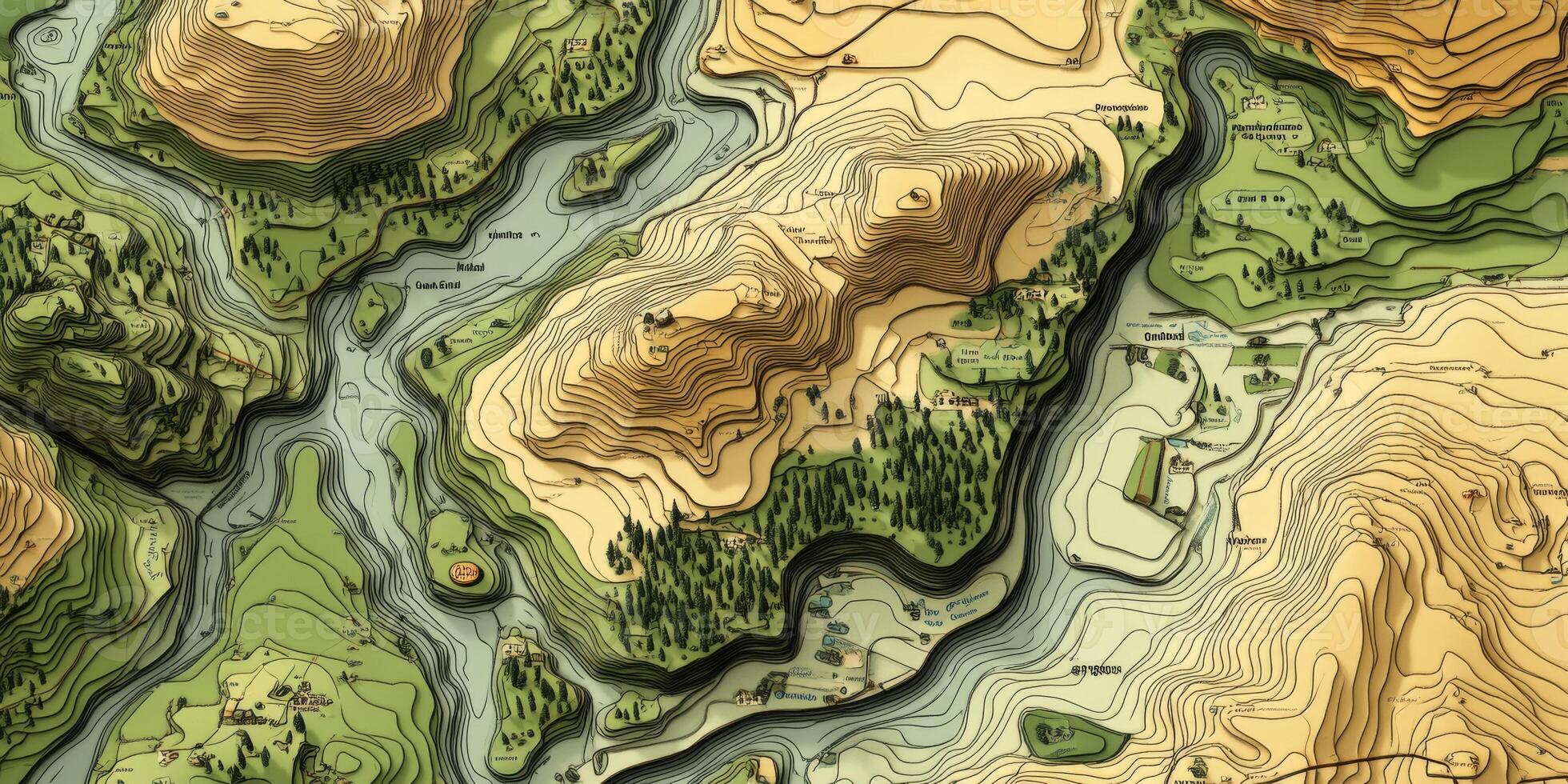 Topographic Map Illustration Hiking Trails Campsites Adventure photo