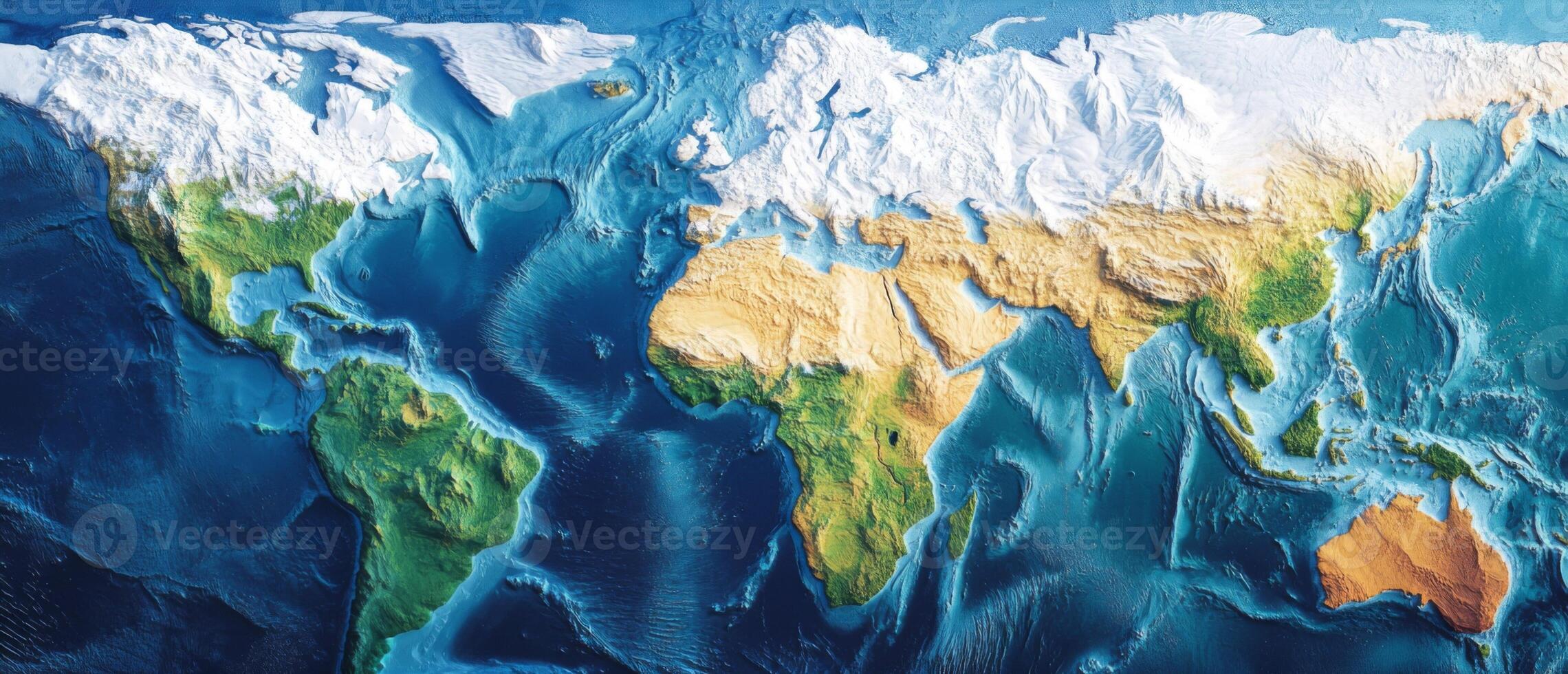 Global Topography Map Earth Relief Ocean Depths Landmasses 3D Terrain photo