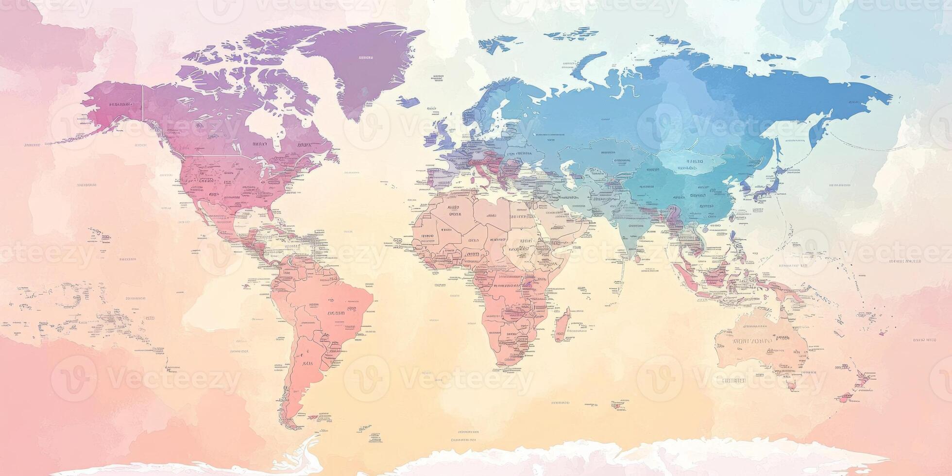 Pastel World Map Countries Continents Geography Travel Education photo
