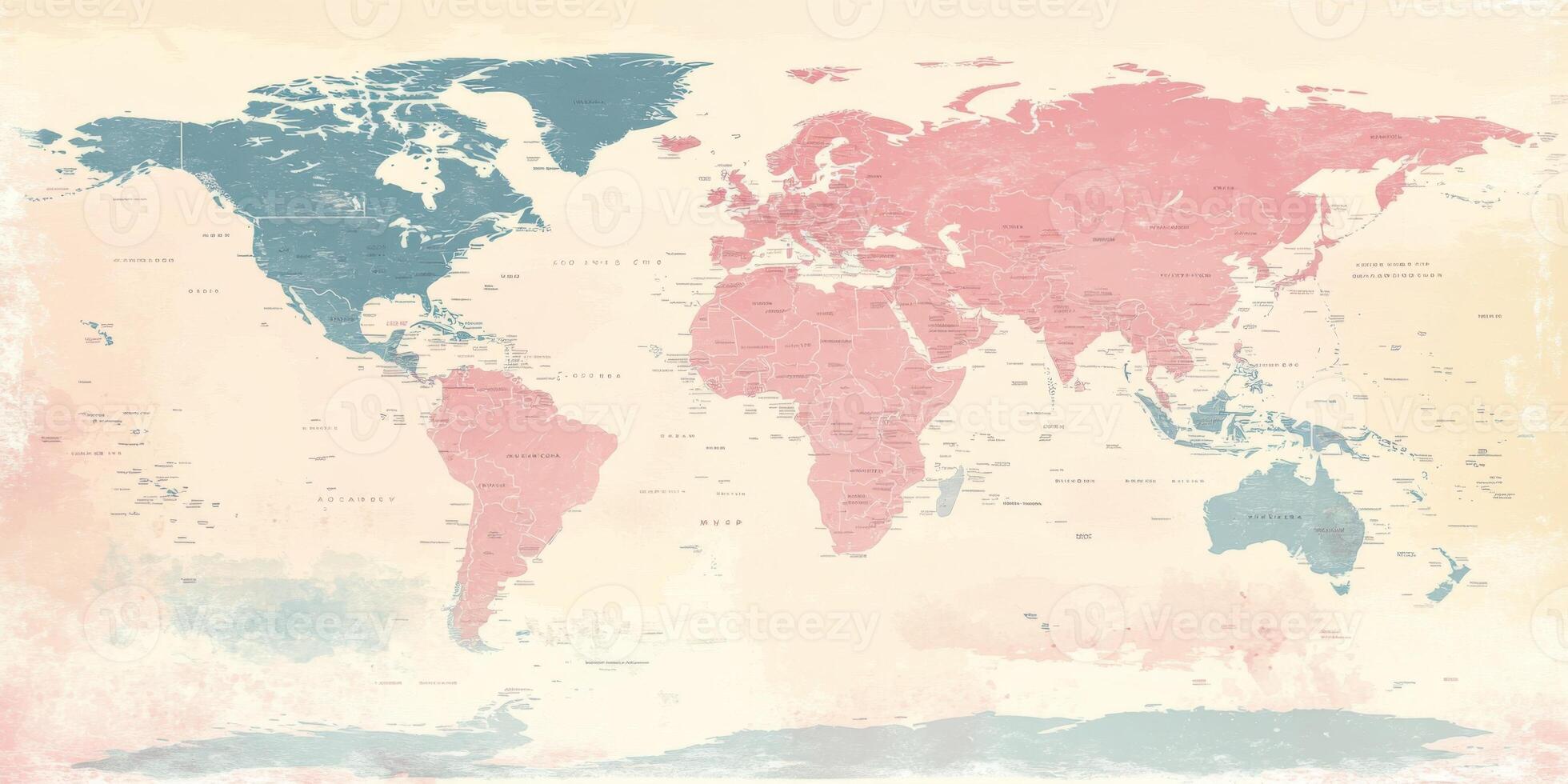 Pastel World Map Travel Geography Education Vintage continents countries ocean antique pink blue photo