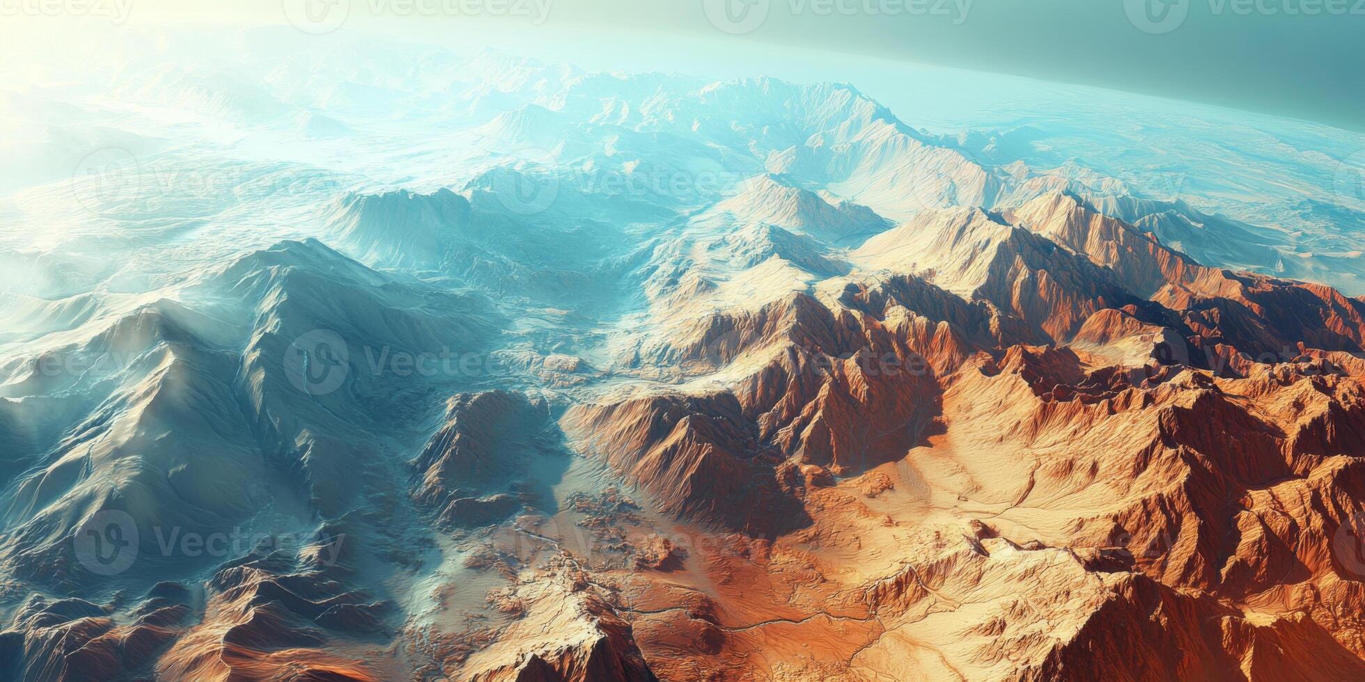 Aerial View of Majestic Mountain Ranges Valleys and Plateaus photo