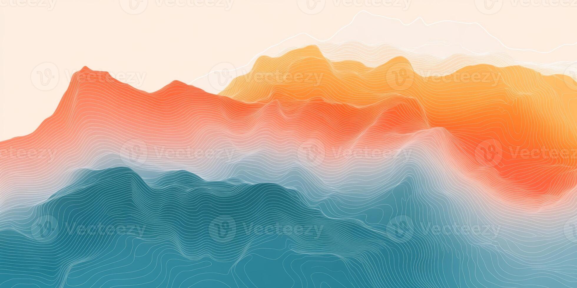 Abstract Topographic Map Orange Teal Gradient Elevation Lines Modern Infographic Background photo