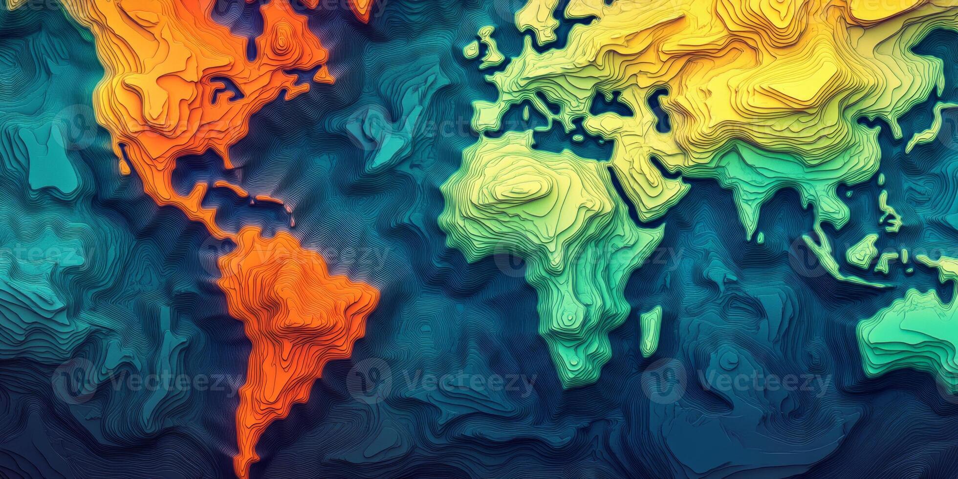 Global Topography Colorful 3D Earth Relief Map World Terrain Elevation photo
