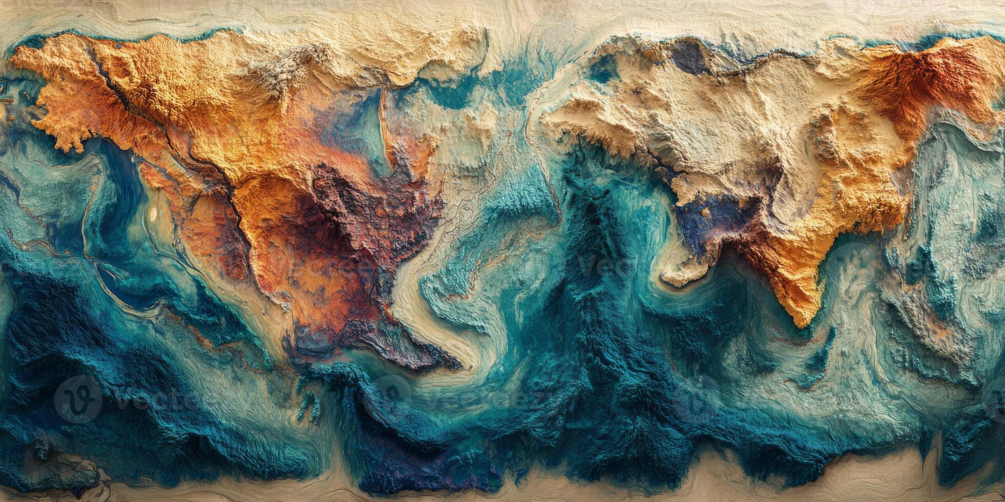Artistic Earth Map Topography Ocean Currents Relief Global Geology Abstract Planet photo