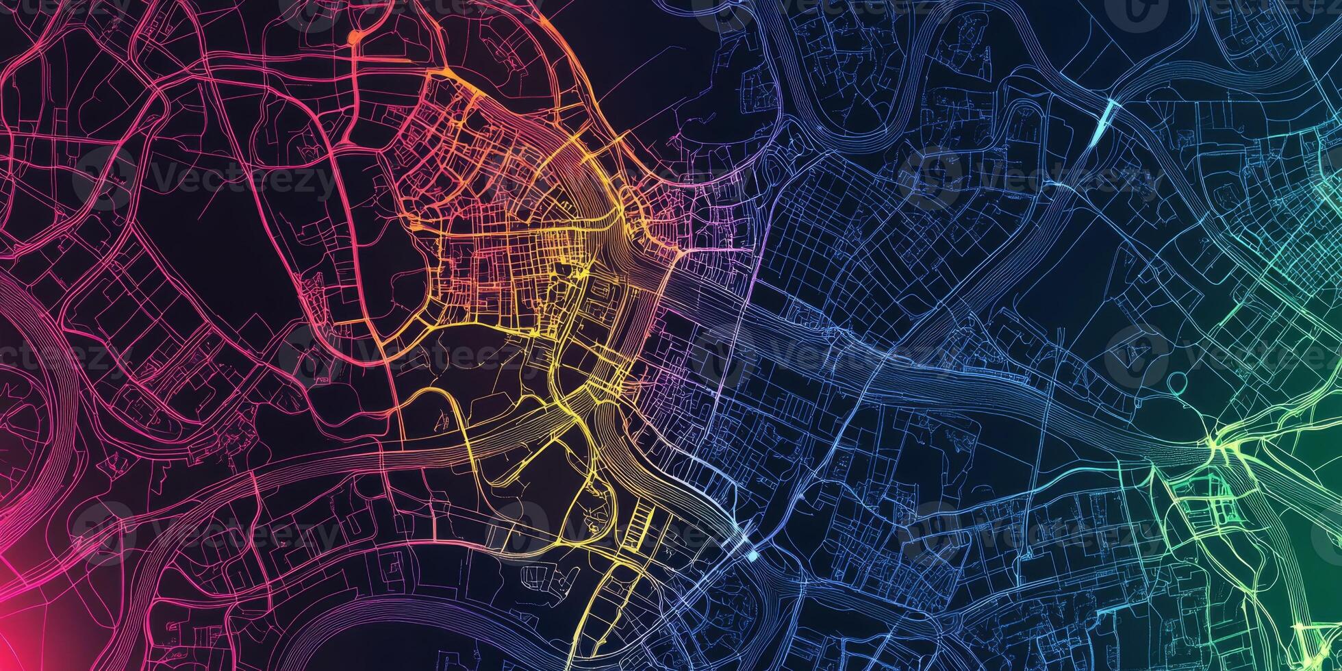 Colorful City Map Overlay Urban Planning Navigation Technology Road Network Gradient Data photo