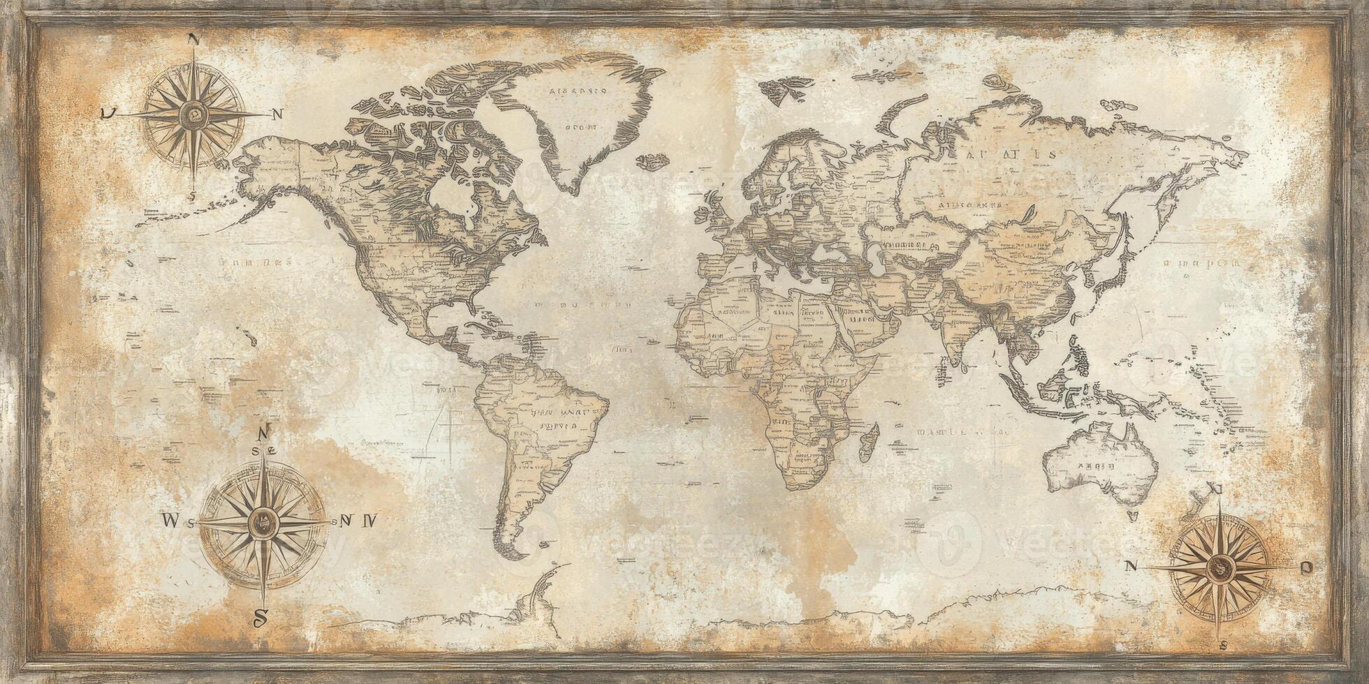 Antique World Map Vintage Travel Exploration Geography Print photo