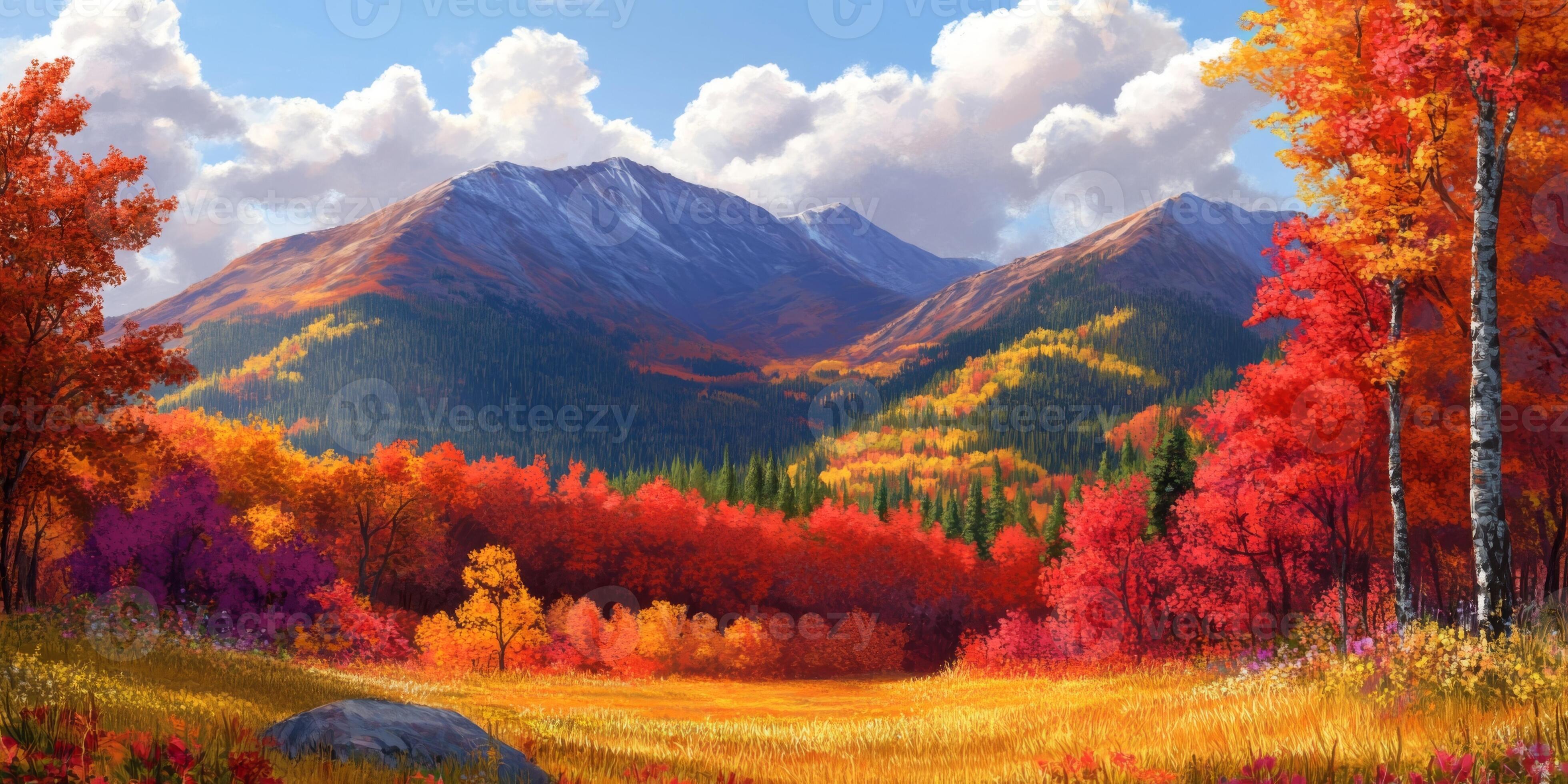 Stunning Autumn Mountain Landscape Colorful Trees Fall