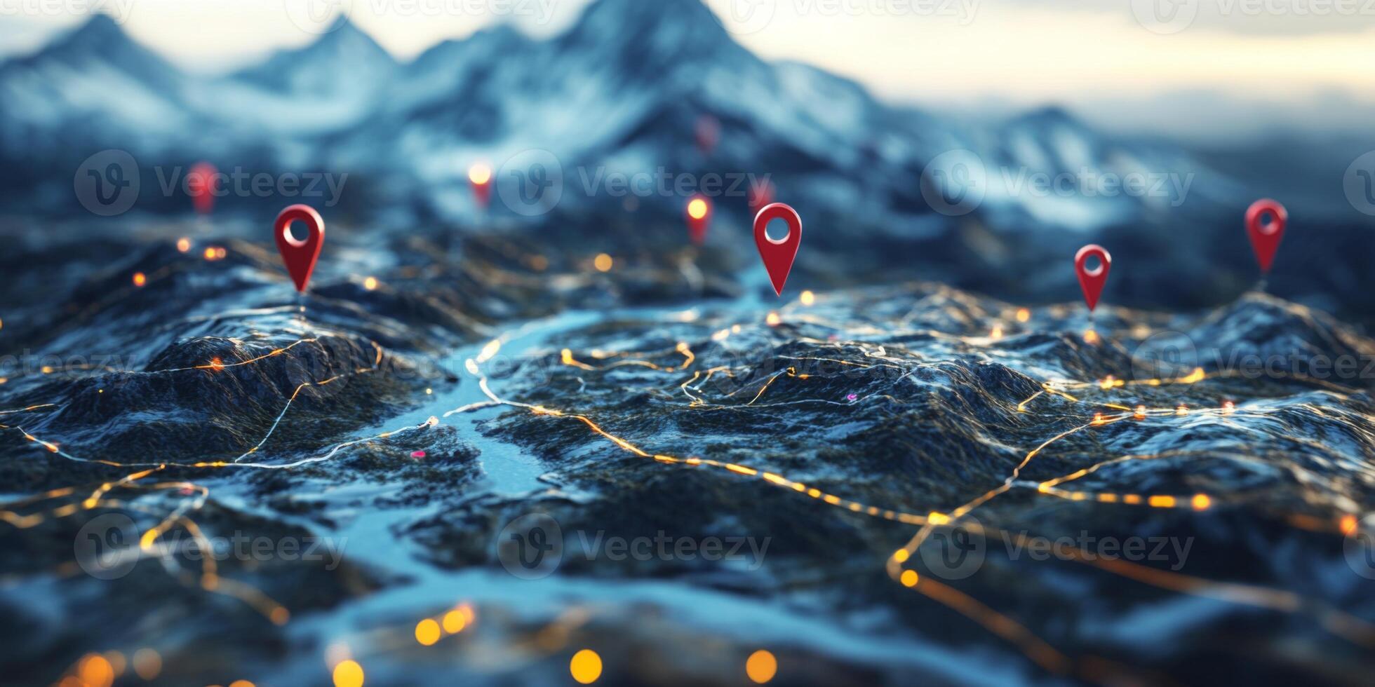 GPS Navigation Mountain Route Map with Location Pins photo