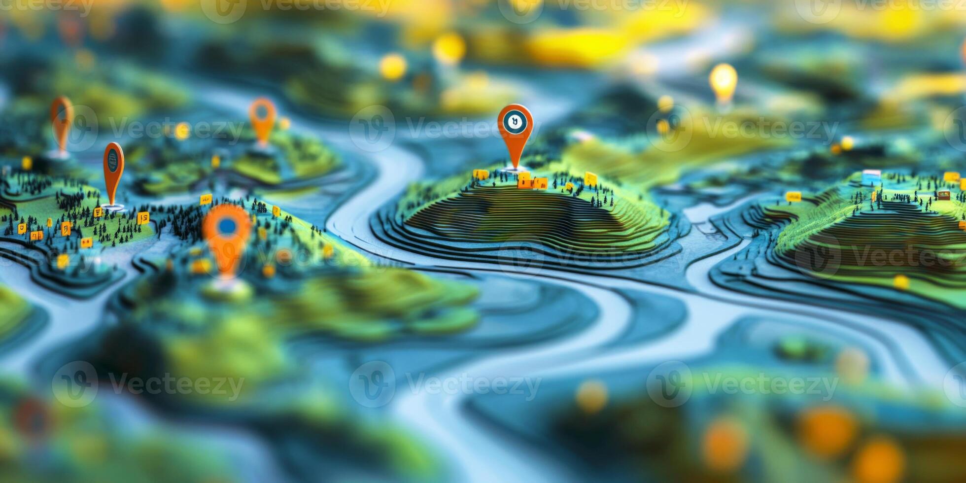 3D Topographic Map GPS Navigation Route Planning Location Markers photo