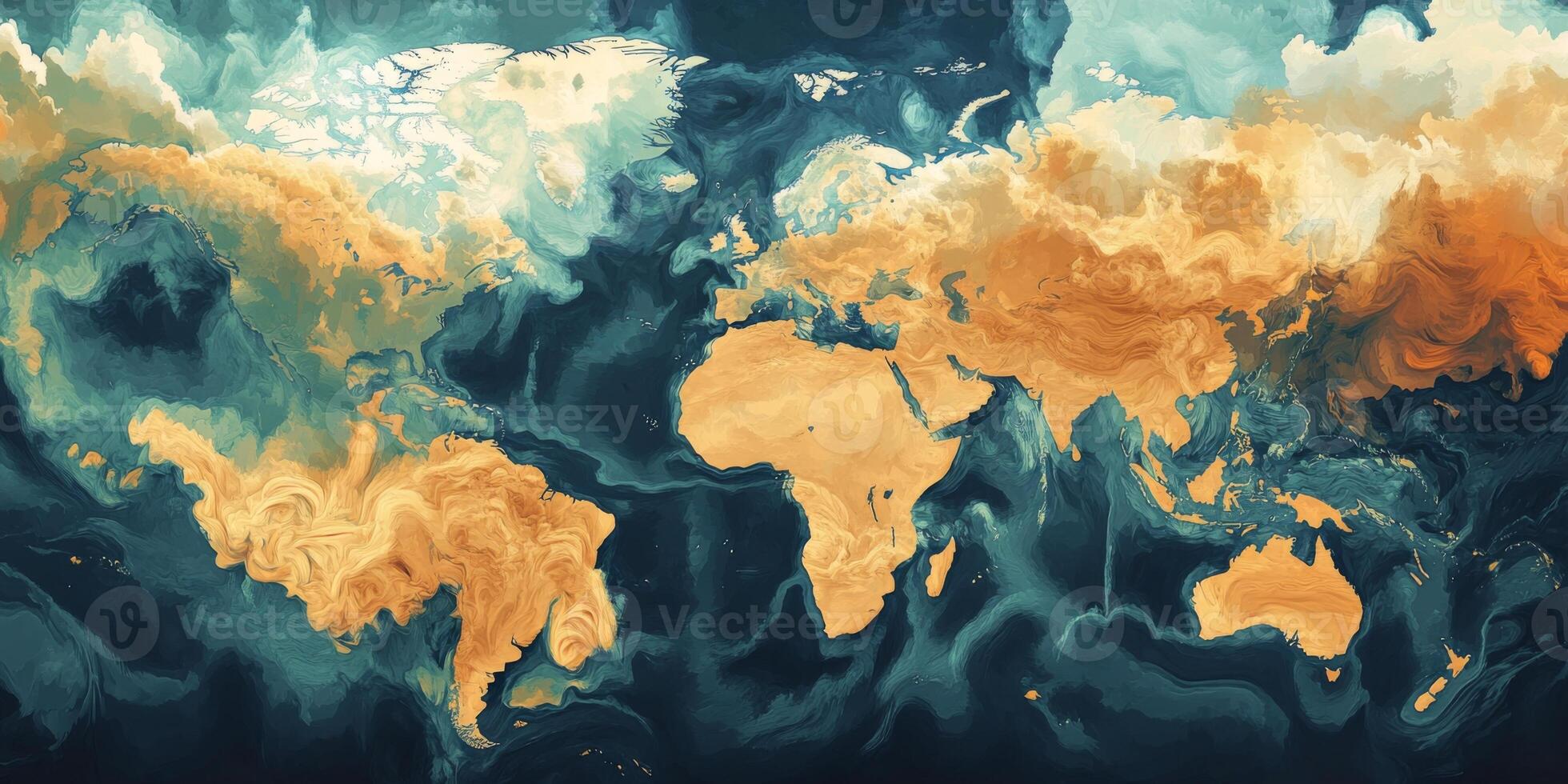 Artistic World Map Global Topography Climate and Ocean Currents photo