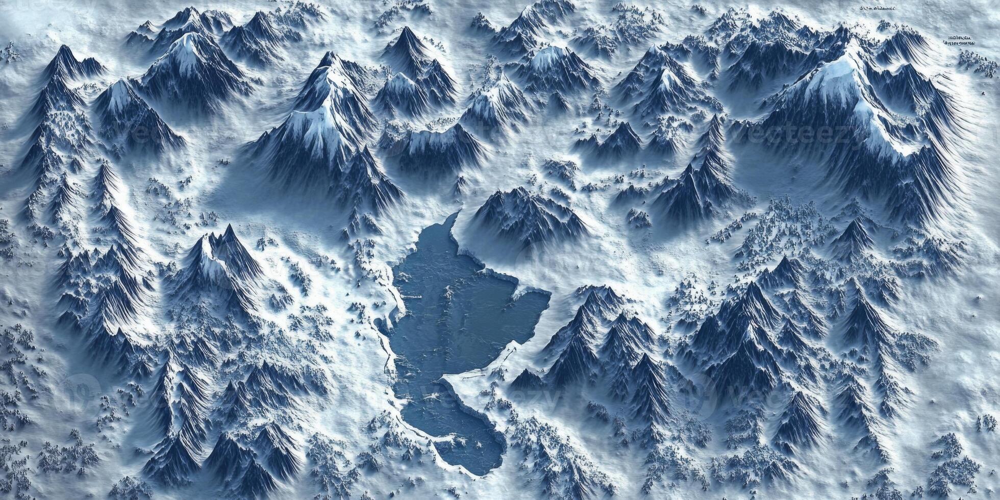 Aerial View of Snow Covered Mountains and Icy Valley photo