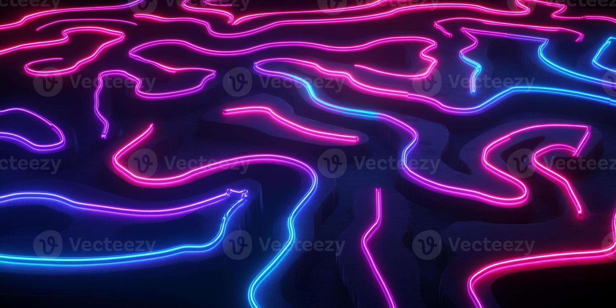 Glowing Neon Lines Abstract Background Futuristic Tech Terrain Map photo