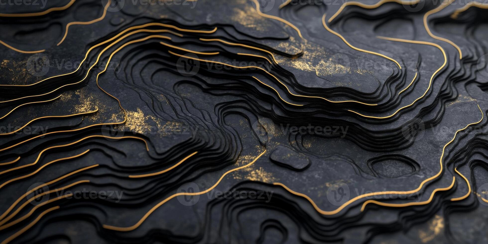 Abstract 3D Topographic Map Luxury Black Gold Texture Background photo