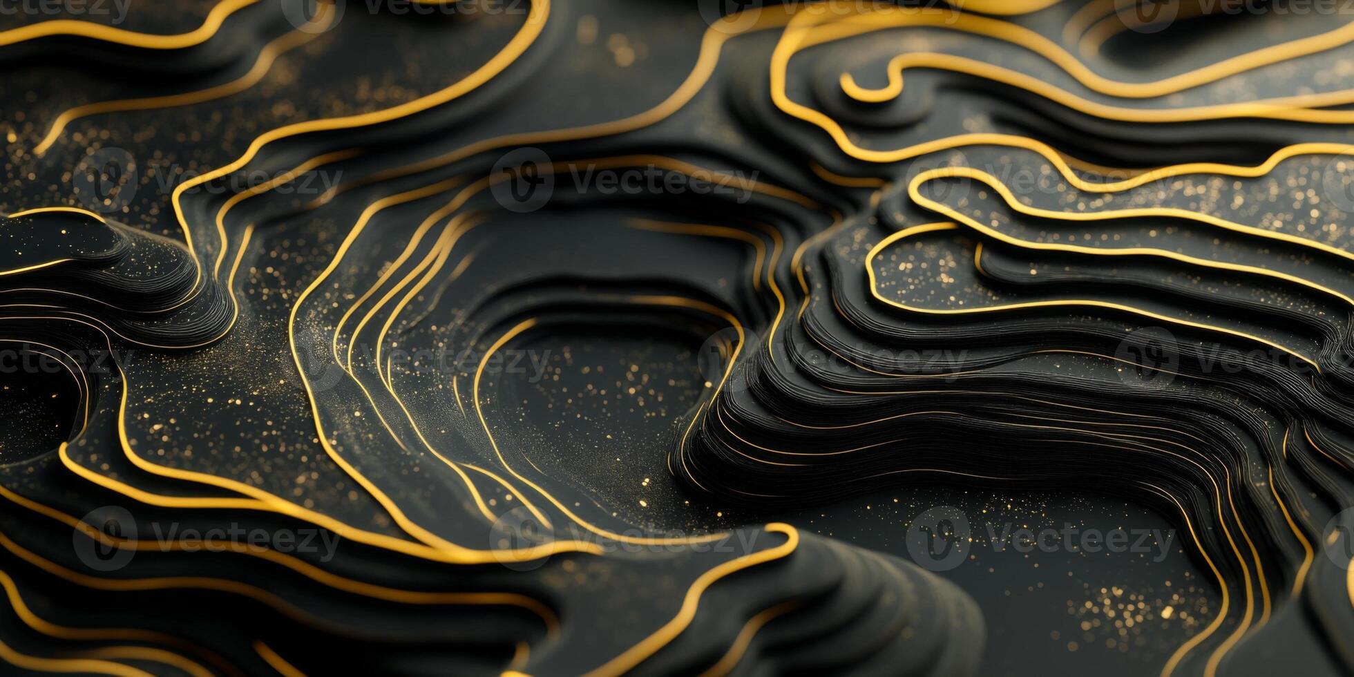 Abstract Luxury Black Gold Topographic Map 3D Render photo
