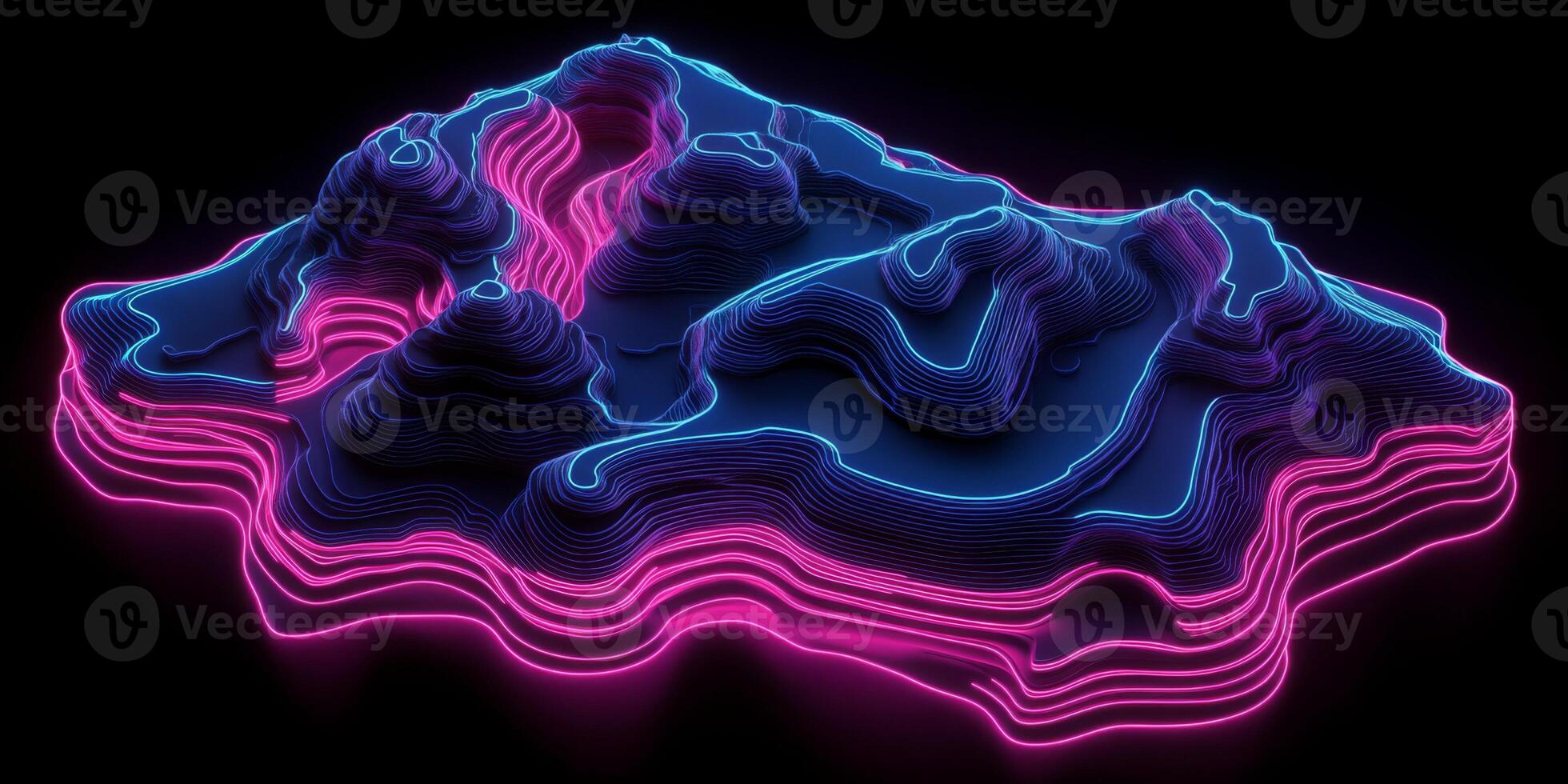 Futuristic Neon Landscape Abstract 3D Topographic Map photo