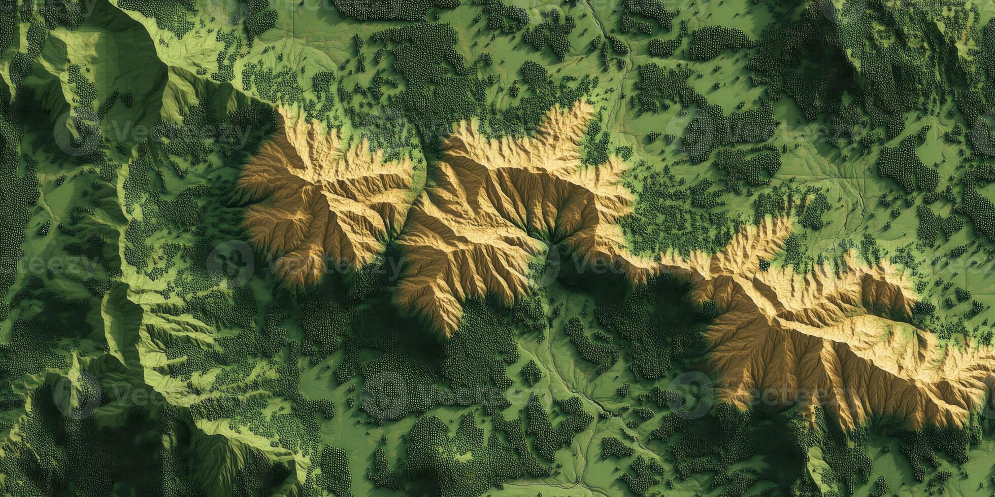 Aerial View of Mountain Range Lush Green Forest Terrain Map High Resolution photo