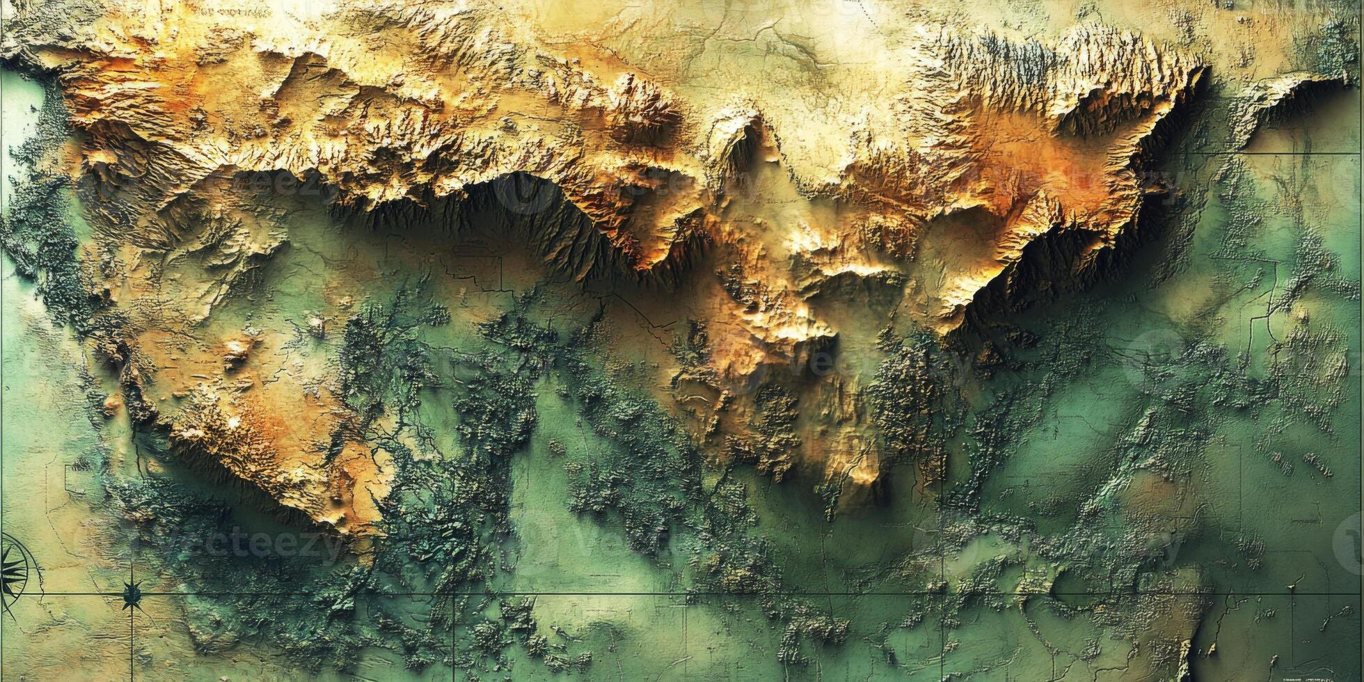 3D Topographic Map Rugged Terrain Mountains Plains Elevation photo