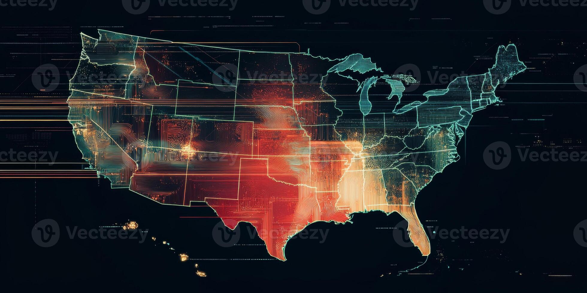 USA Map Digital Technology Data Visualization Abstract Geometric Lines Network photo