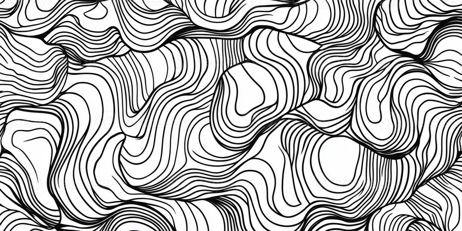 Abstract Black and White Swirl Line Pattern Seamless Design for Fabric Wallpaper photo