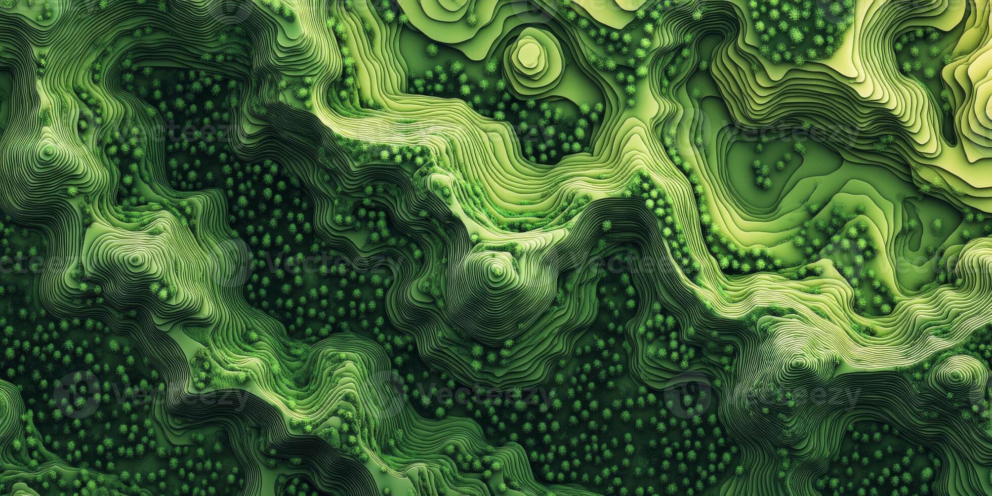 Abstract Green Topographic Map Nature Hills Landscape Ecology Environment 3D Render Aerial View photo