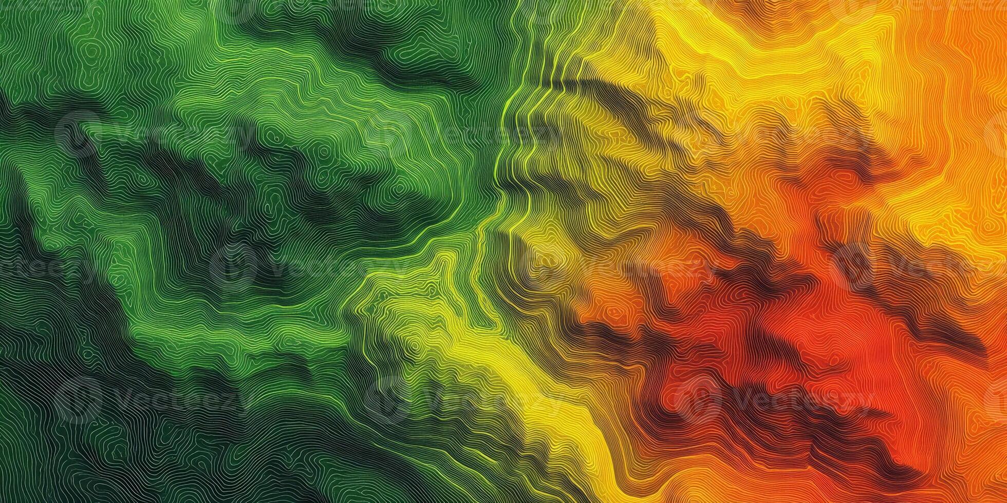 Abstract Topographic Lines Gradient Colors Green Orange Background photo