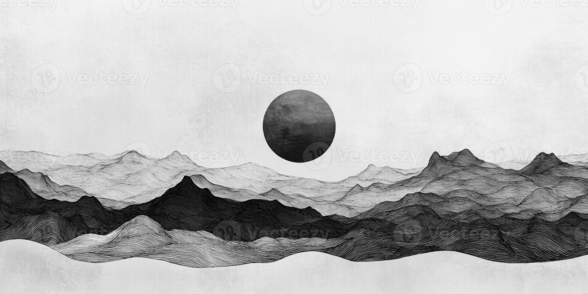 Monochrome Mountain Range Landscape Minimalist Line Art Graphic Design Overlay photo