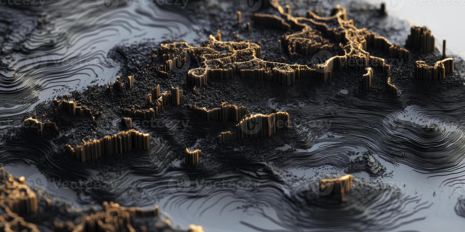 Abstract Topographic Map 3D Gold Black Terrain Texture photo
