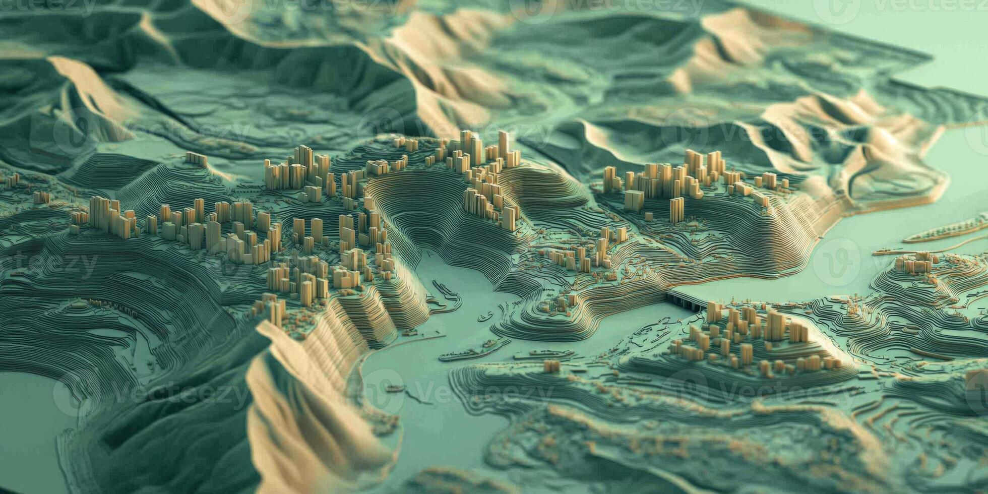 Isometric Cityscape 3D Topographic Map Urban Planning Terrain photo