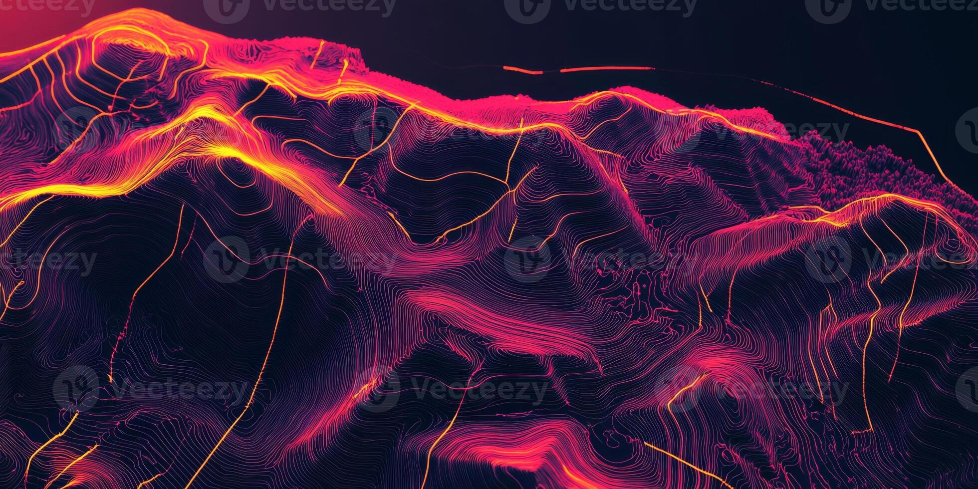 Futuristic Neon Topographic Map Abstract Line Art Background photo