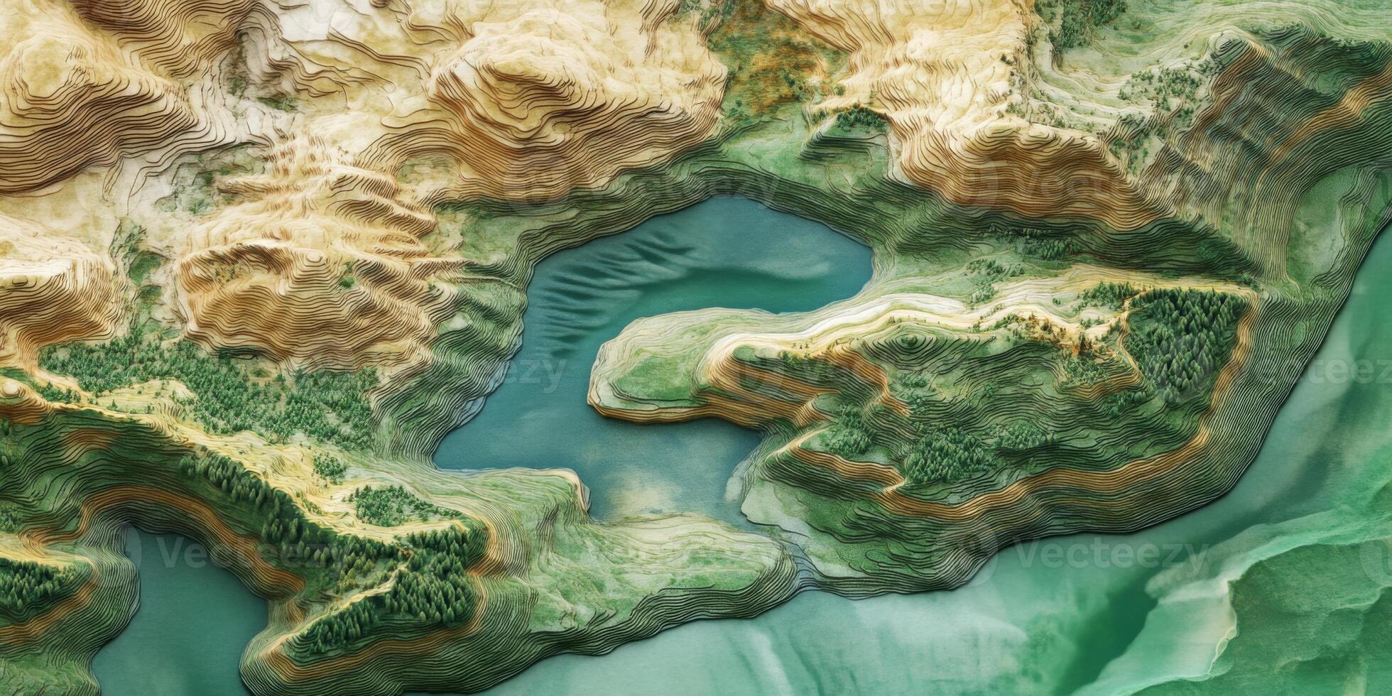 Aerial View of Lake and Mountains Topographic Map Nature Landscape photo
