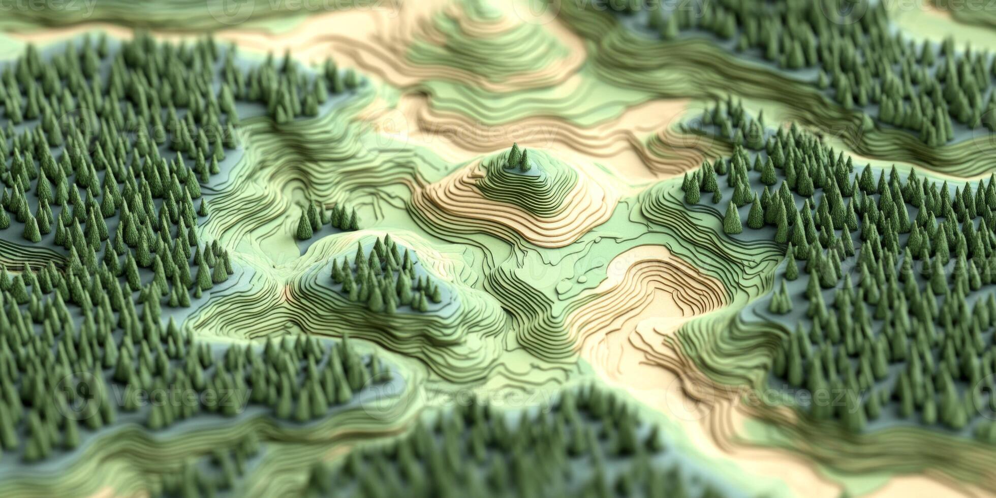 Abstract Topographic Map Hills Forests Nature 3D Render photo