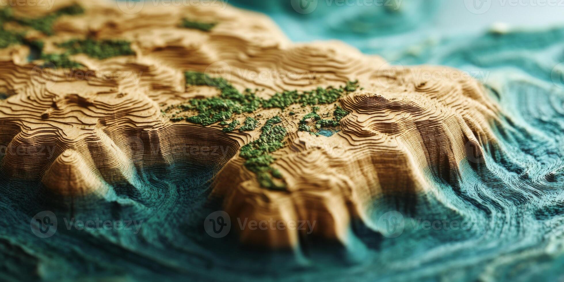Detailed 3D Topographic Island Map Coastline Hills Terrain Nature photo