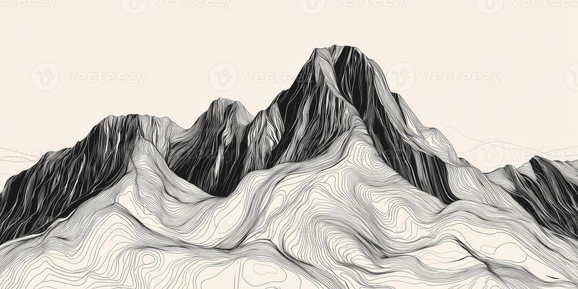 Abstract Mountain Range Illustration Topographic Lines Black White Art Nature Landscape Design photo