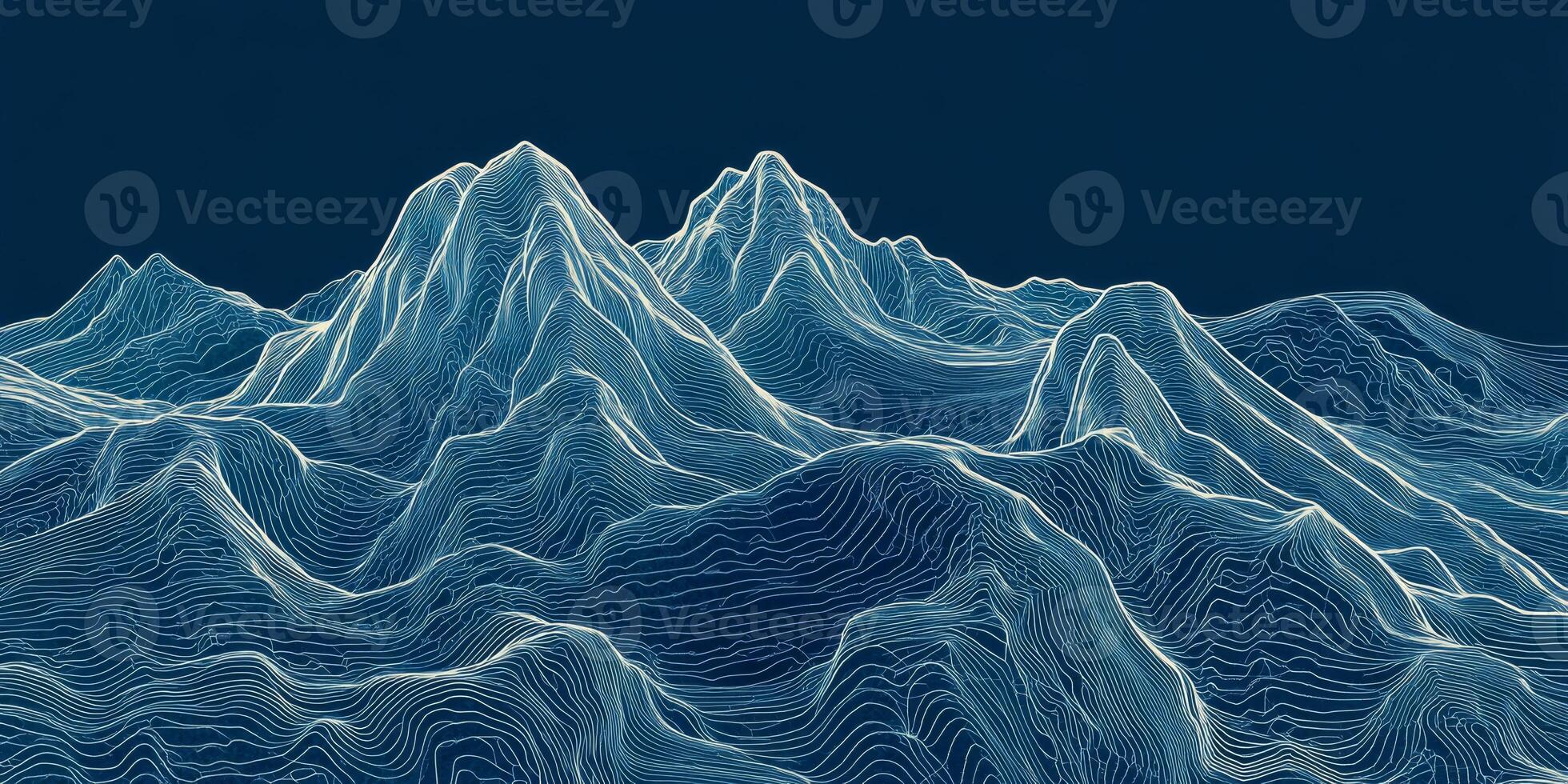 Abstract Topographic Mountain Range Blue Line Art Nature Background photo