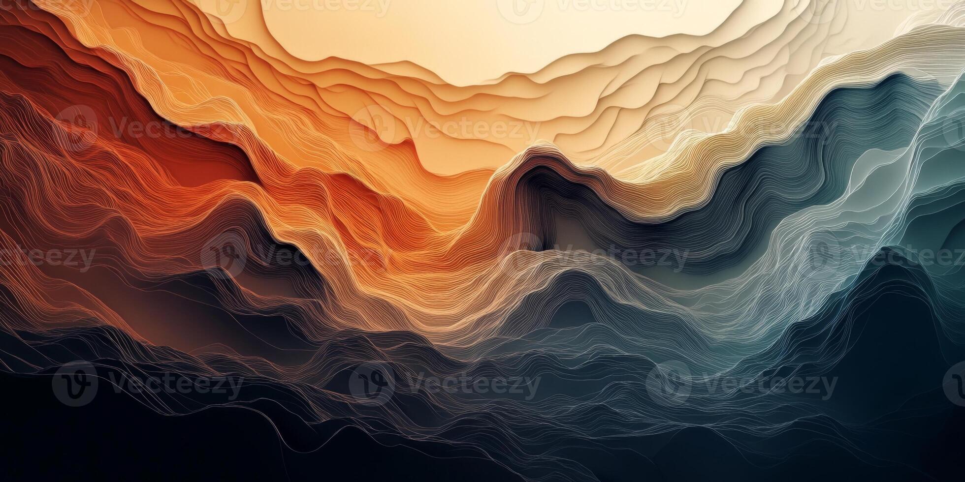 Abstract Gradient Topography Wavy Lines Orange Blue Dark Background photo