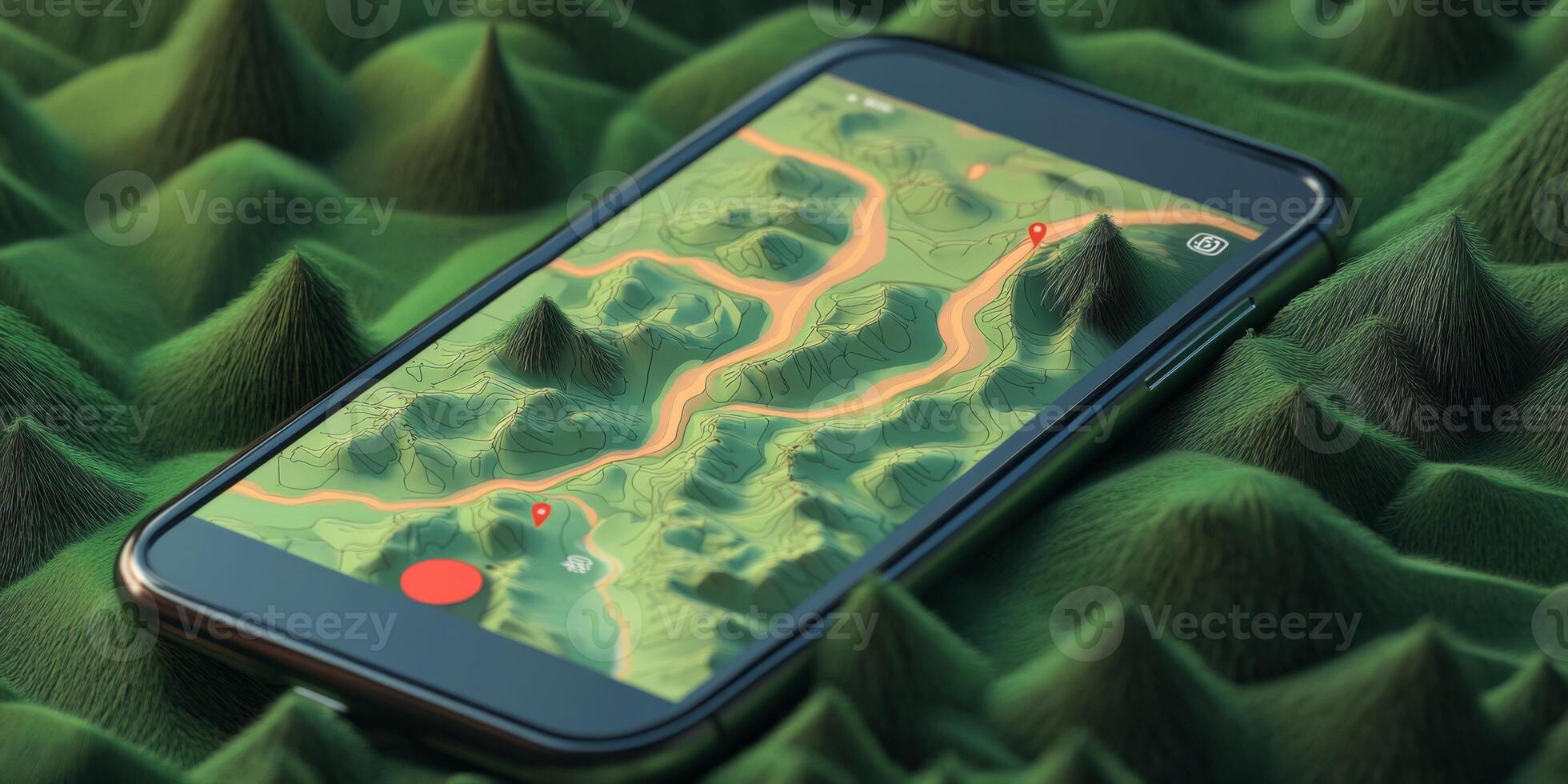 Mobile Hiking App 3D Topographic Map Interface photo