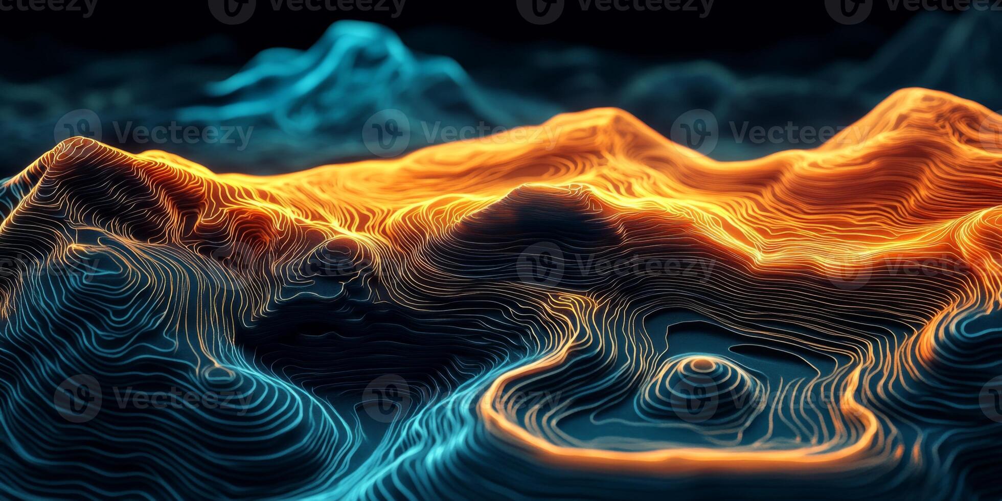 Abstract Topographic Lines Orange Blue Gradient 3D Render photo