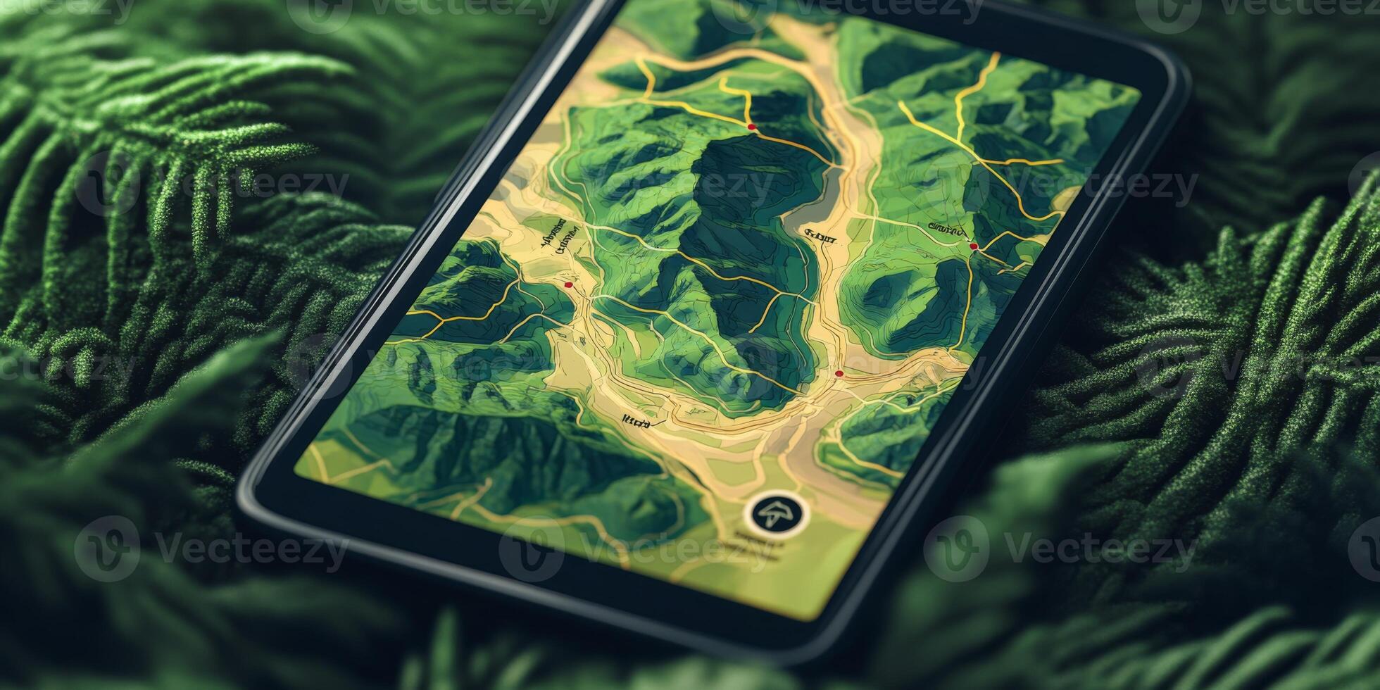 Mobile Hiking App Interactive Trail Map GPS Navigation Terrain photo