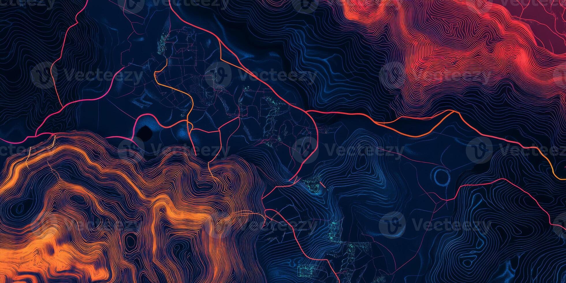 Futuristic Topographic Map Abstract Neon Lines Digital Terrain Colorful Design photo