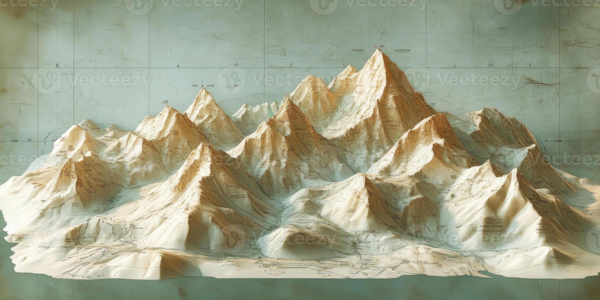 Realistic 3D Mountain Range Map Topographic Elevation Adventure Travel photo
