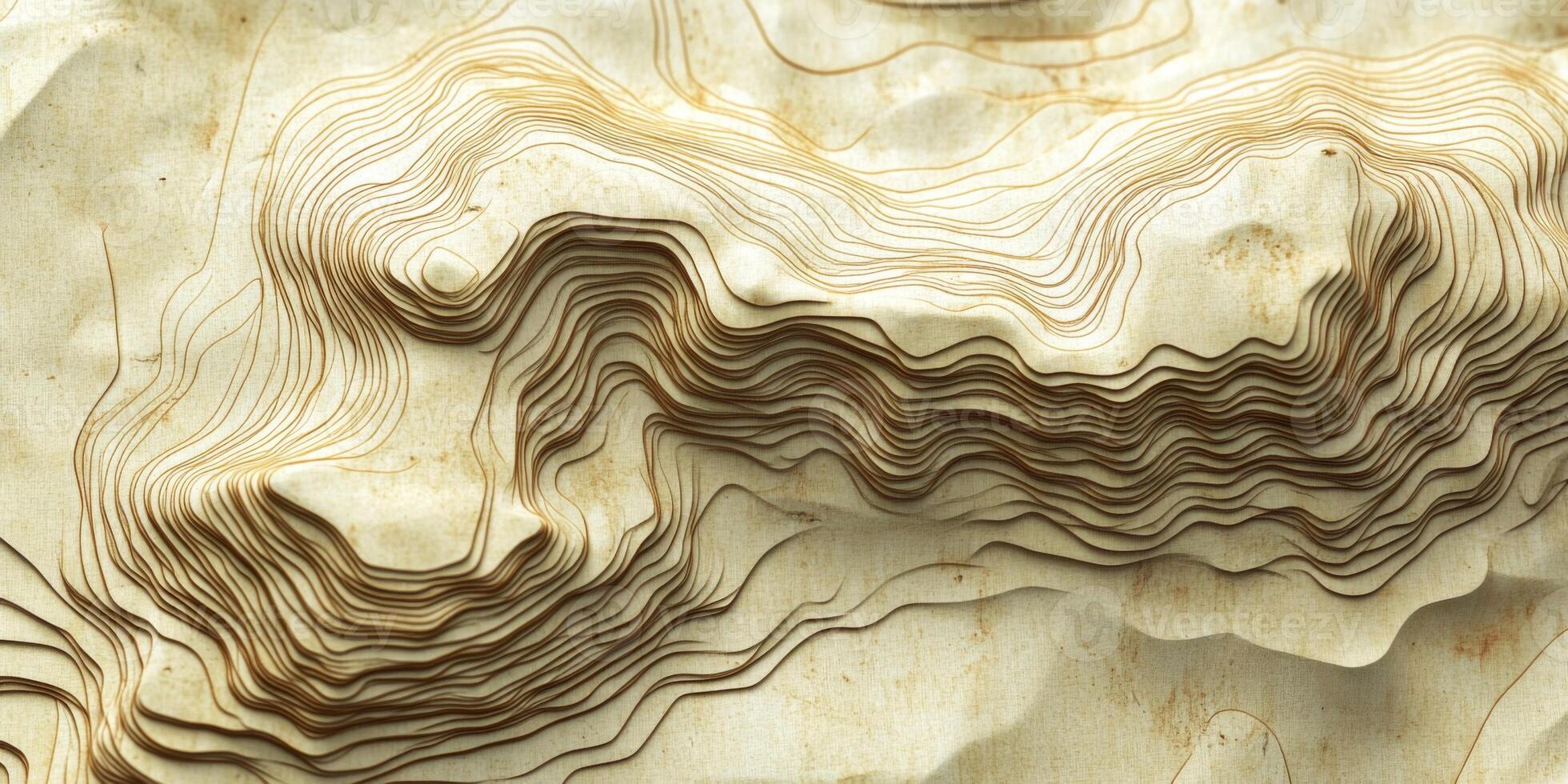 Topographic Map Abstract Terrain Vintage Paper Texture 3D Render Elevation Lines Relief Model Beige photo