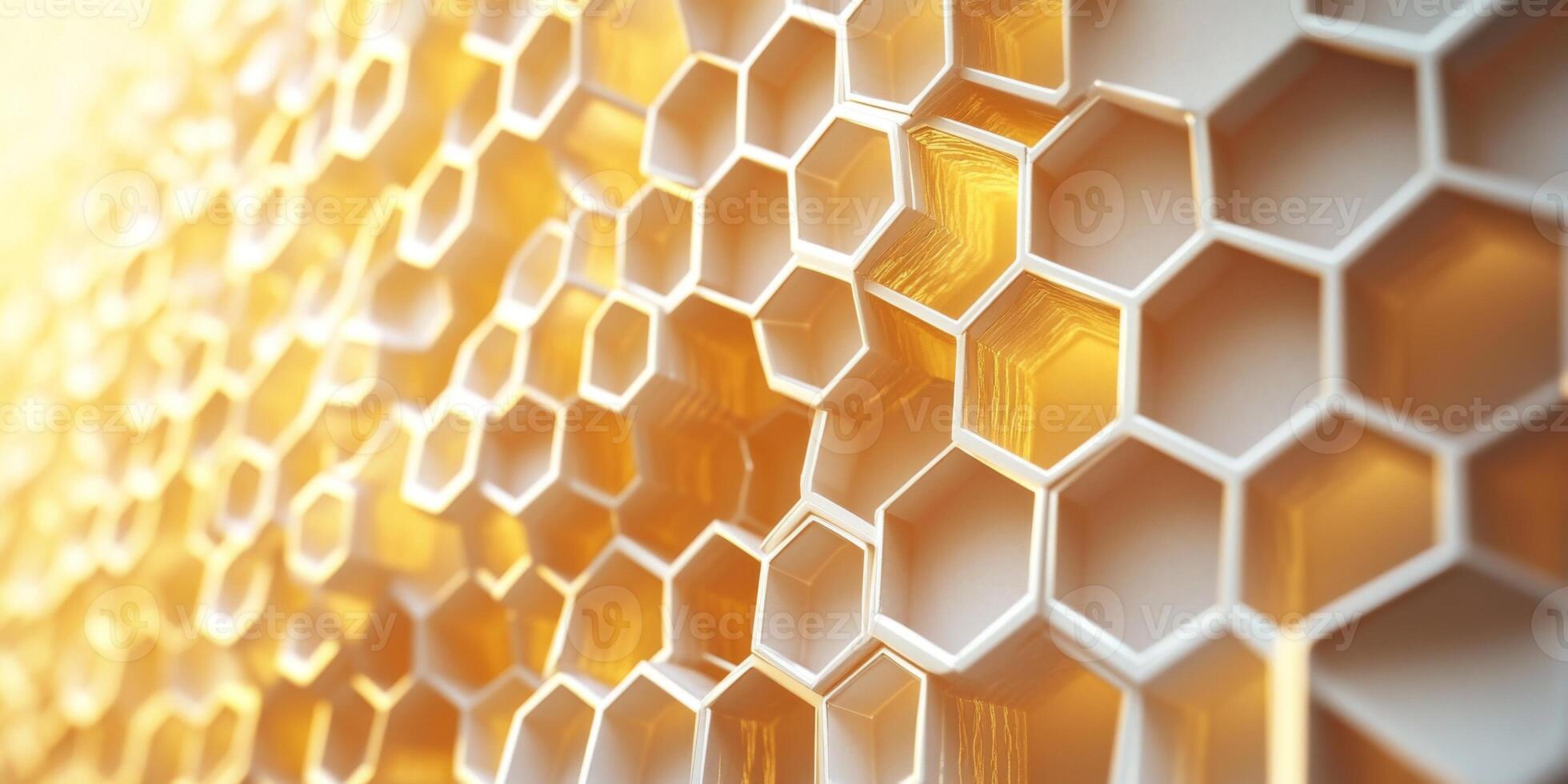 Abstract Composition of Honeycomb Structure with Golden Highlights and Light Reflections for Creative Design and Background Use photo