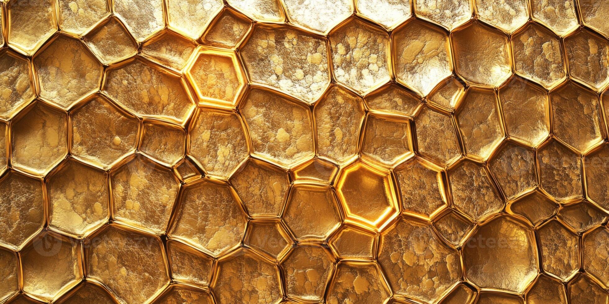 Golden Honeycomb Structure with Unique Hexagonal Patterns and Textures, Perfect for Backgrounds, Textures, and Natural Themes photo