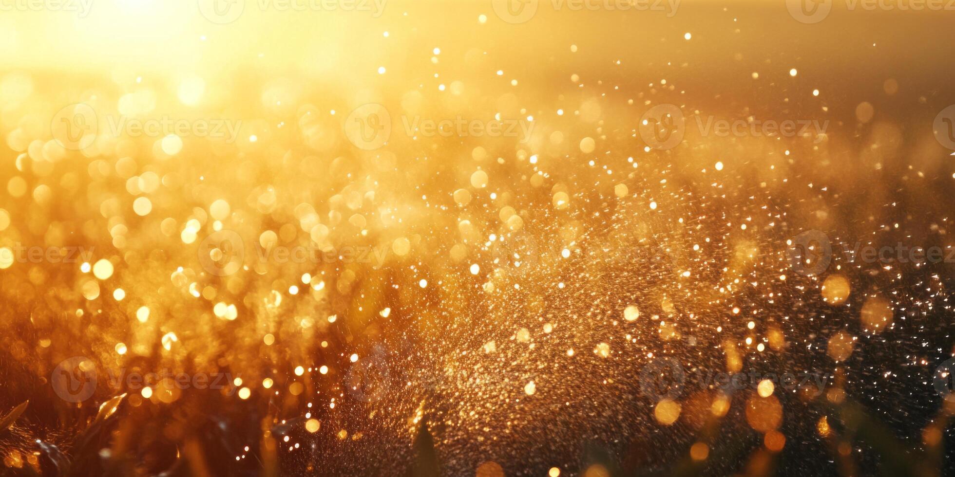 Golden Light Sparkling on Dewy Grass in a Meadow During Sunrise, Creating a Magical and Tranquil Atmosphere in Nature's Embrace photo