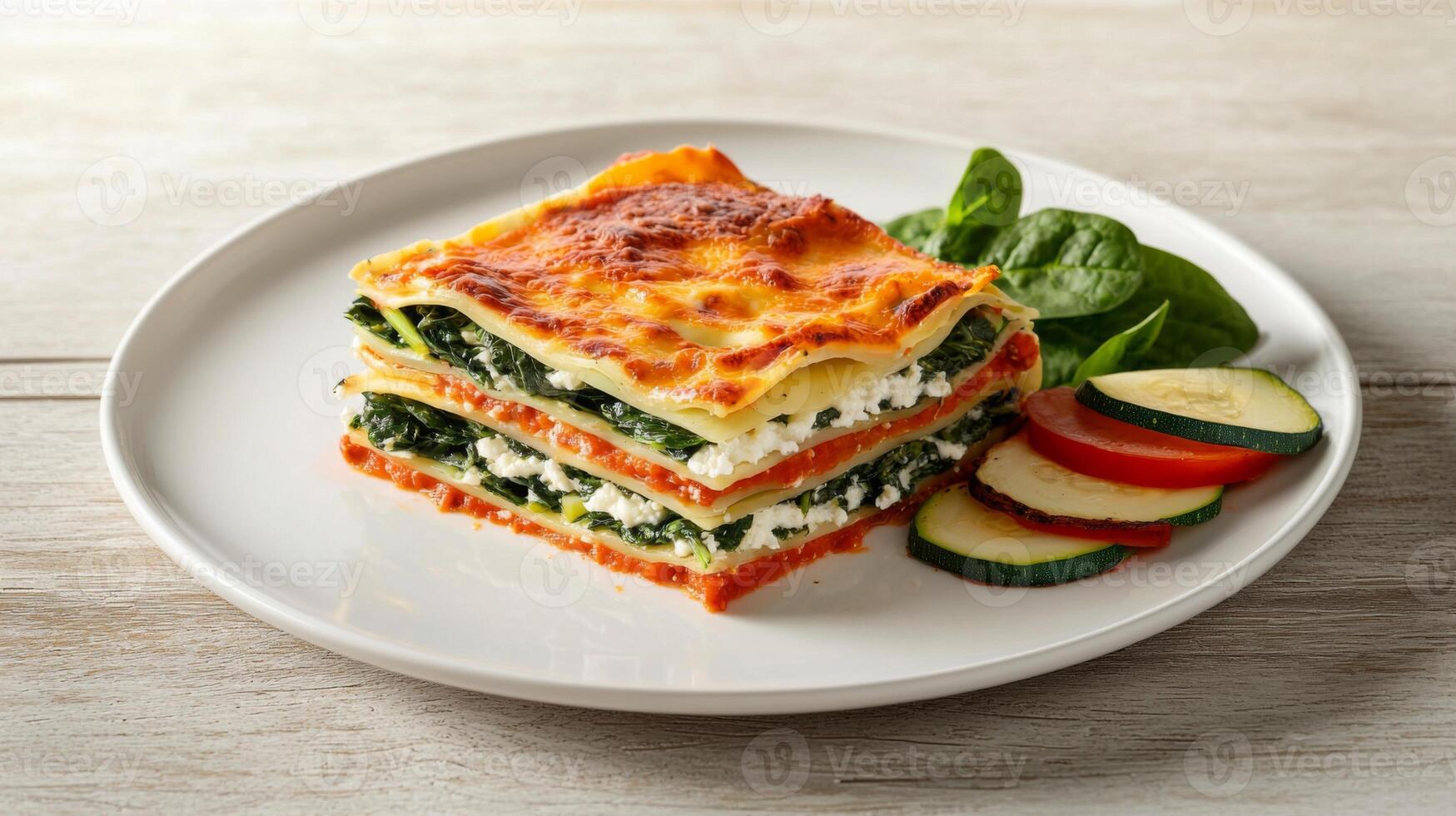 Delicious Spinach and Ricotta Lasagna Layers Cheese Italian Food photo